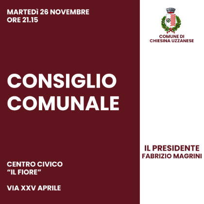 Convocazione del Consiglio Comunale del 26 Novembre 2024